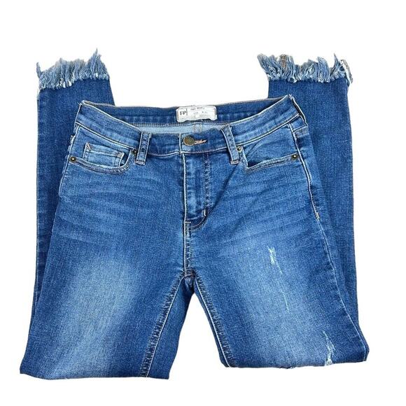 Free People Distressed Raw Hem Skinny Jeans Sz 25 Stretch 25" Inseam Midrise - Picture 5 of 7